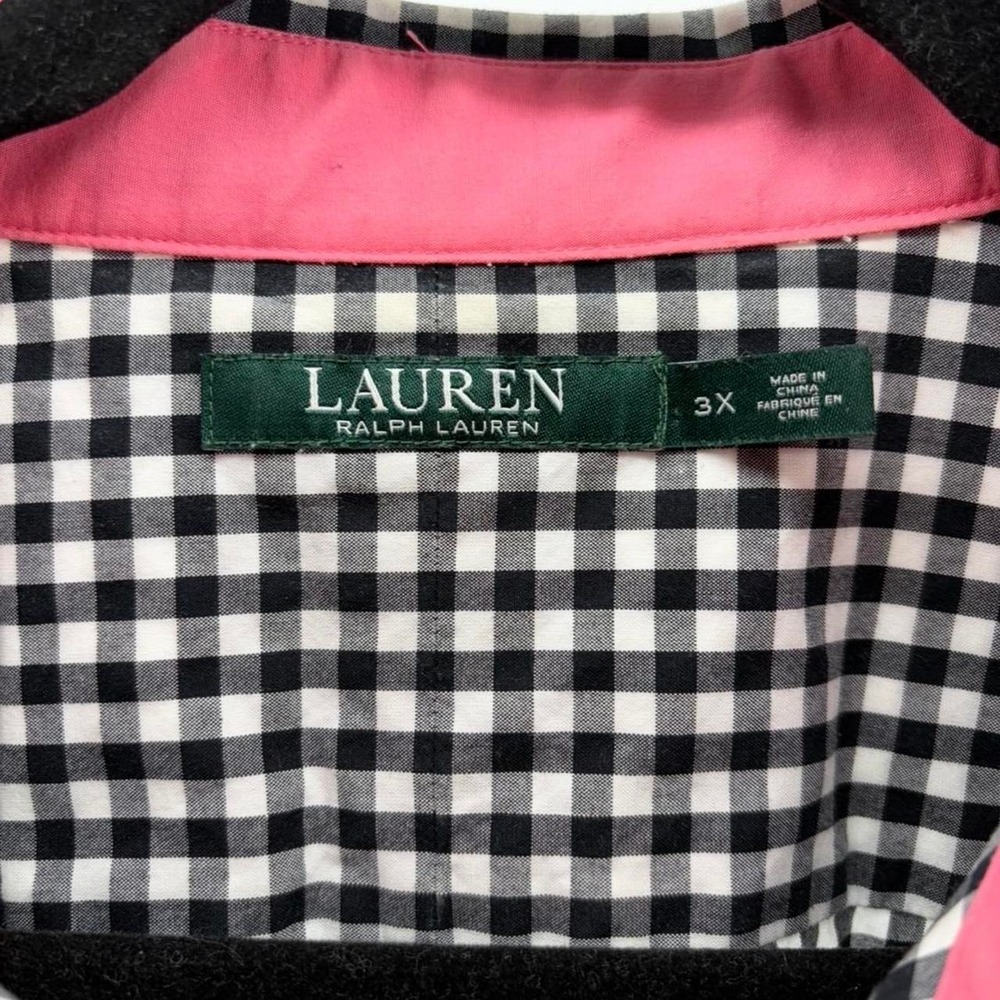 Lauren Ralph Lauren Black And White Long Sleeved Gingham Shirt W/Pink Trim - Picture 2 of 8